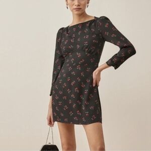 Reformation Tamra Cherry Print Mini Dress Black 6 NWT
